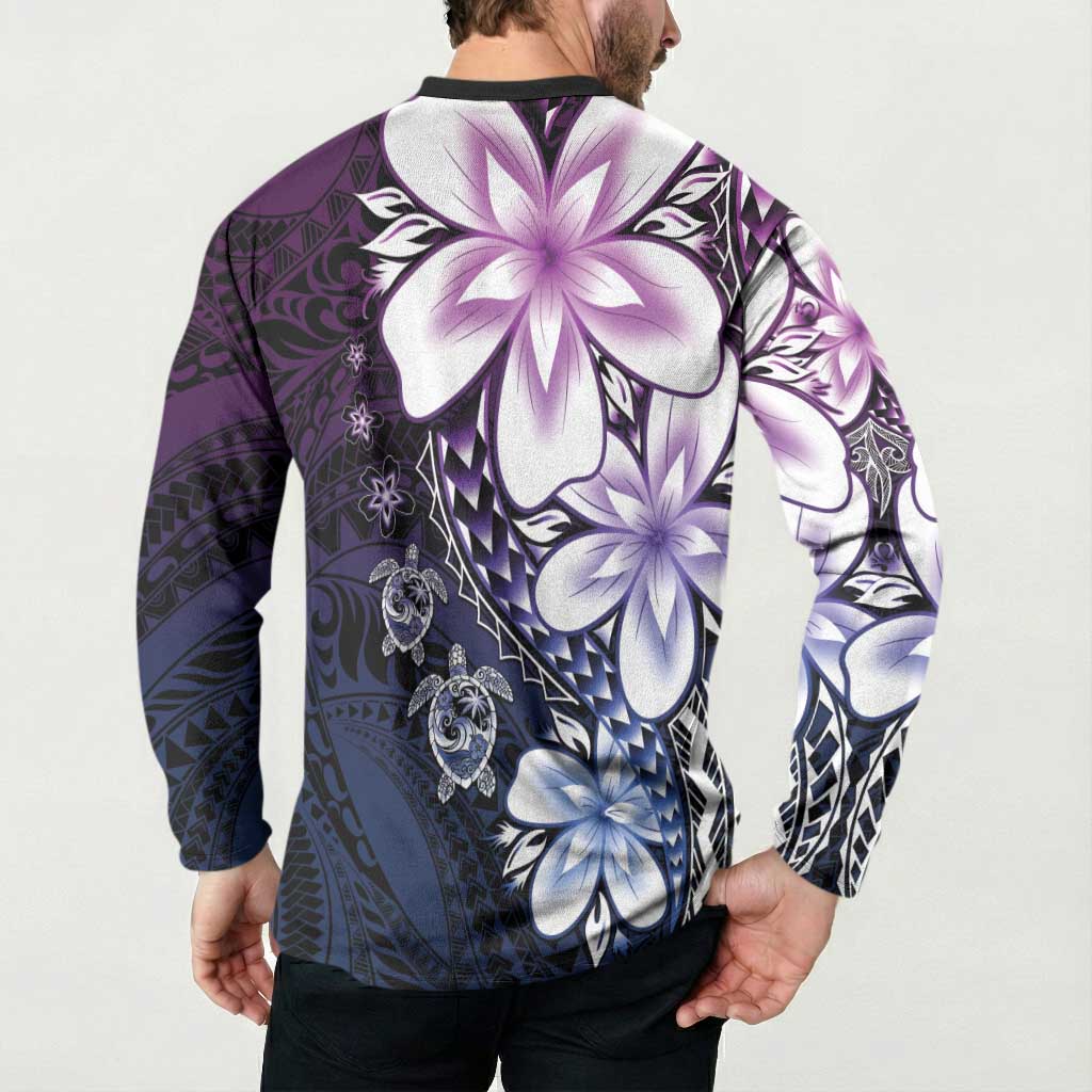 Polynesia Romantic Valentine Button Sweatshirt Sea Turtle Couple With Purple Gradient Plumeria LT05 - Polynesian Pride