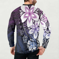 Polynesia Romantic Valentine Button Sweatshirt Sea Turtle Couple With Purple Gradient Plumeria LT05 - Polynesian Pride