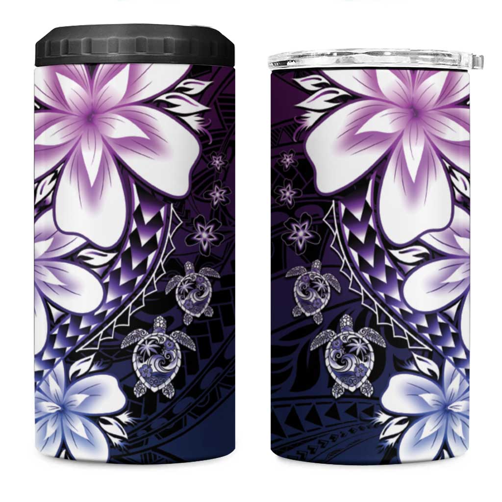 Polynesia Romantic Valentine 4 in 1 Can Cooler Tumbler Sea Turtle Couple With Purple Gradient Plumeria LT05 One Size: 16 oz Purple - Polynesian Pride