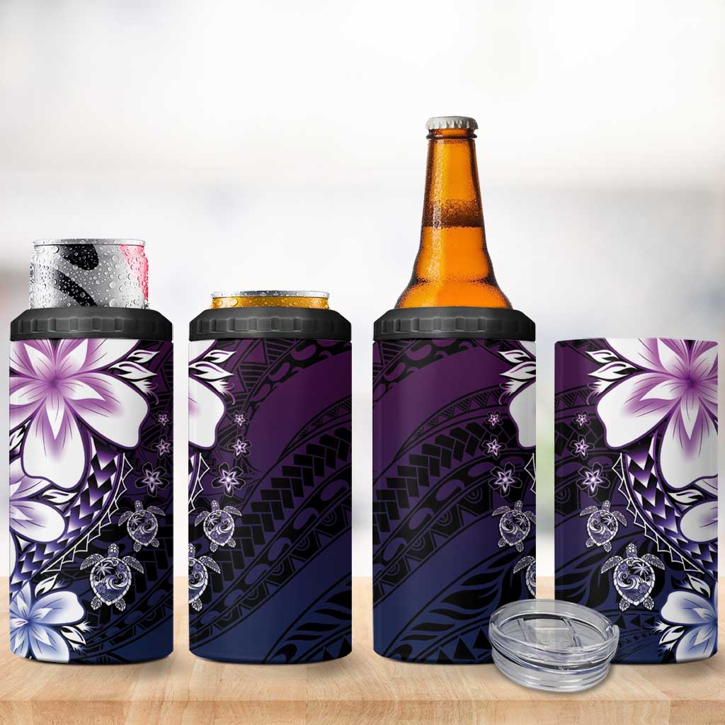 Polynesia Romantic Valentine 4 in 1 Can Cooler Tumbler Sea Turtle Couple With Purple Gradient Plumeria LT05 - Polynesian Pride