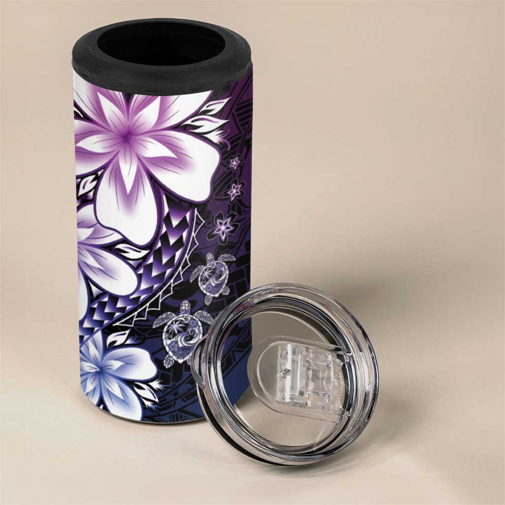 Polynesia Romantic Valentine 4 in 1 Can Cooler Tumbler Sea Turtle Couple With Purple Gradient Plumeria LT05 - Polynesian Pride