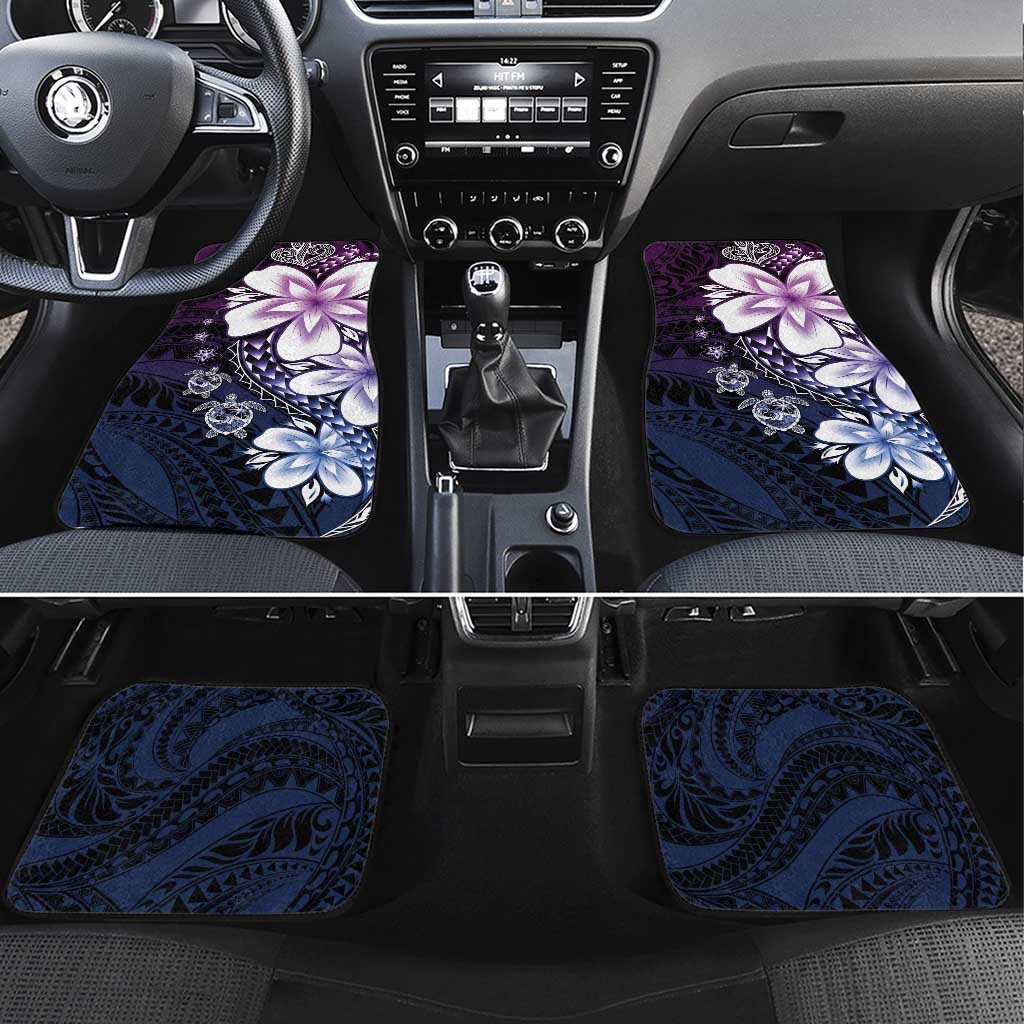 Polynesia Romantic Valentine Car Mats Sea Turtle Couple With Purple Gradient Plumeria LT05 Set 4pcs Purple - Polynesian Pride