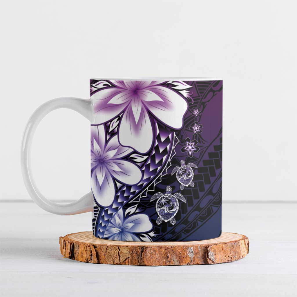 Polynesia Romantic Valentine Ceramic Mug Sea Turtle Couple With Purple Gradient Plumeria LT05 Purple - Polynesian Pride