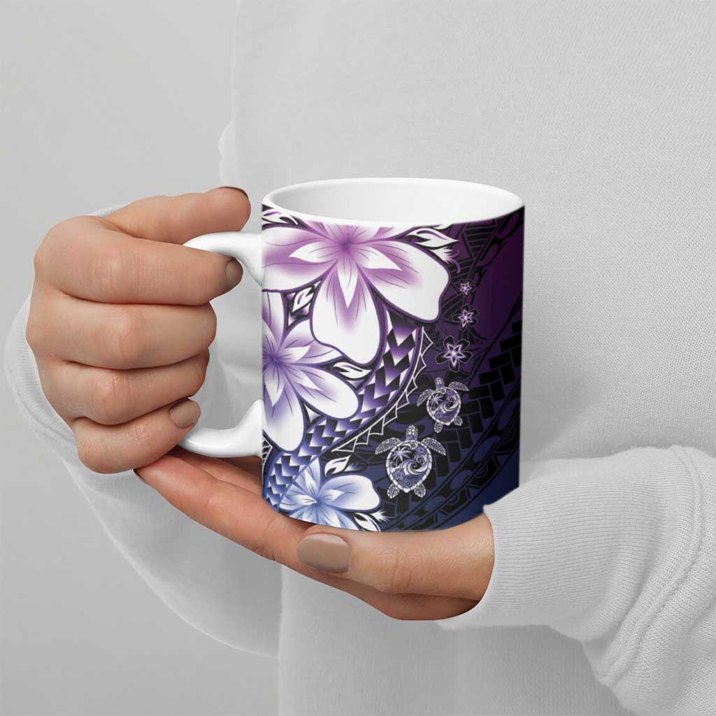 Polynesia Romantic Valentine Ceramic Mug Sea Turtle Couple With Purple Gradient Plumeria LT05 - Polynesian Pride