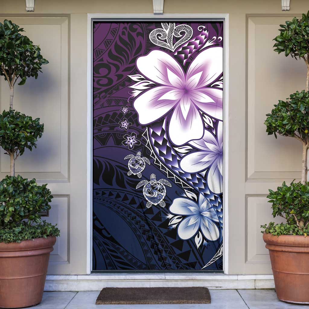 Polynesia Romantic Valentine Door Cover Sea Turtle Couple With Purple Gradient Plumeria LT05 Purple - Polynesian Pride