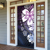 Polynesia Romantic Valentine Door Cover Sea Turtle Couple With Purple Gradient Plumeria LT05 - Polynesian Pride