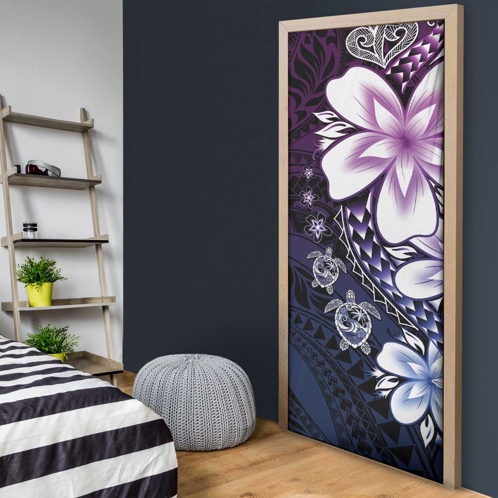 Polynesia Romantic Valentine Door Cover Sea Turtle Couple With Purple Gradient Plumeria LT05 - Polynesian Pride