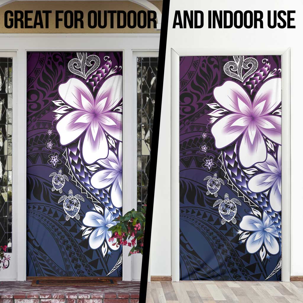 Polynesia Romantic Valentine Door Cover Sea Turtle Couple With Purple Gradient Plumeria LT05 - Polynesian Pride