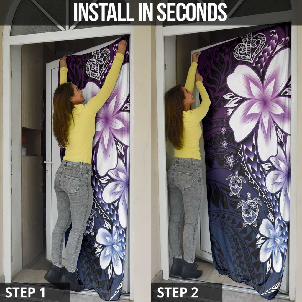 Polynesia Romantic Valentine Door Cover Sea Turtle Couple With Purple Gradient Plumeria LT05 - Polynesian Pride