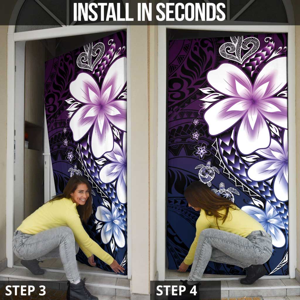 Polynesia Romantic Valentine Door Cover Sea Turtle Couple With Purple Gradient Plumeria LT05 - Polynesian Pride
