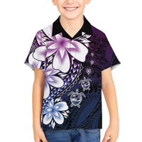 Polynesia Romantic Valentine Family Matching Long Sleeve Bodycon Dress and Hawaiian Shirt Sea Turtle Couple With Purple Gradient Plumeria