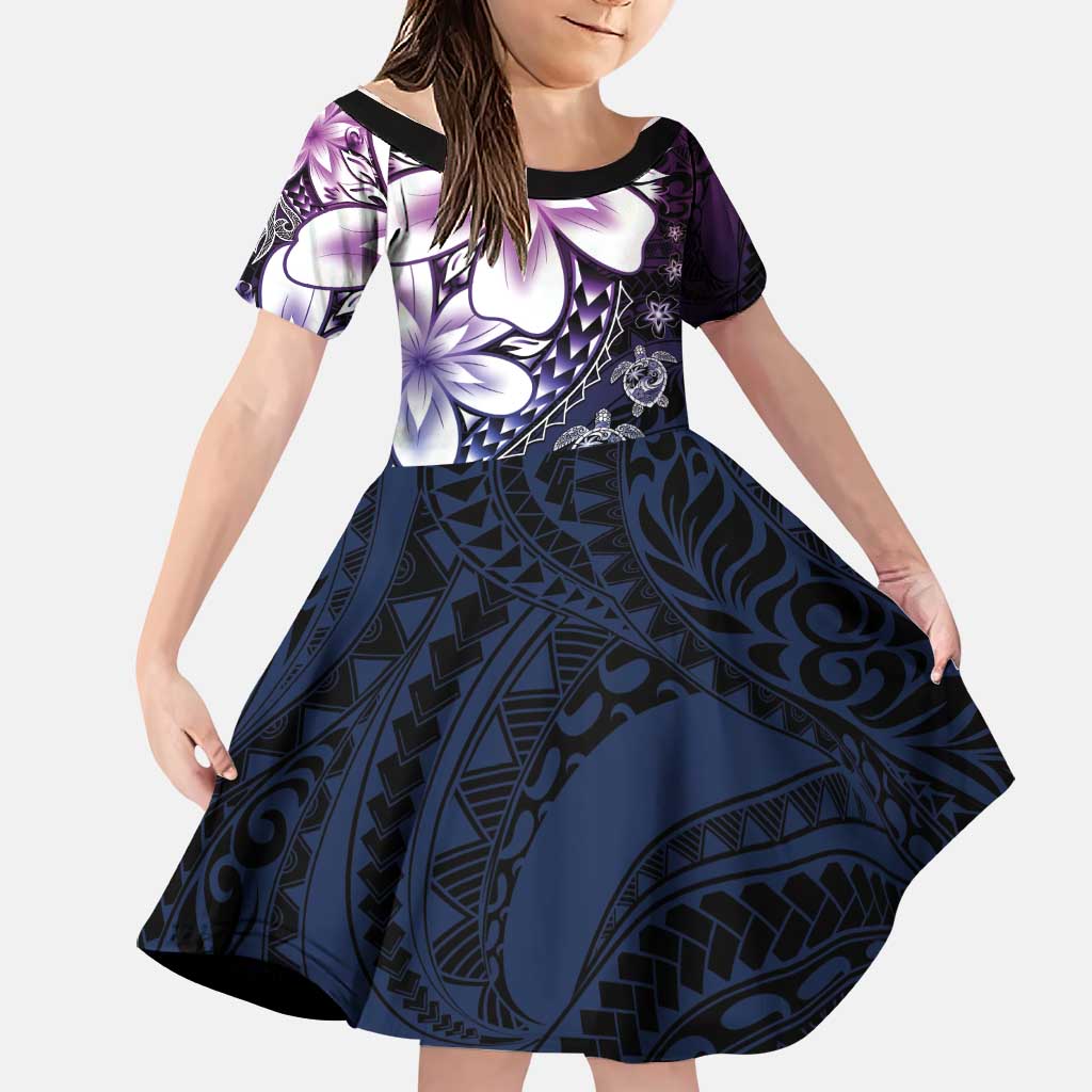 Polynesia Romantic Valentine Family Matching Off Shoulder Maxi Dress and Hawaiian Shirt Sea Turtle Couple With Purple Gradient Plumeria