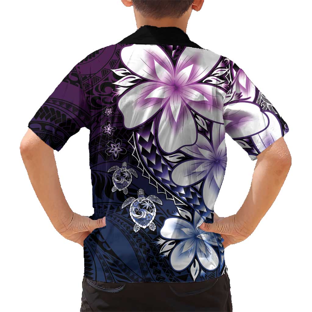 Polynesia Romantic Valentine Family Matching Off Shoulder Short Dress and Hawaiian Shirt Sea Turtle Couple With Purple Gradient Plumeria