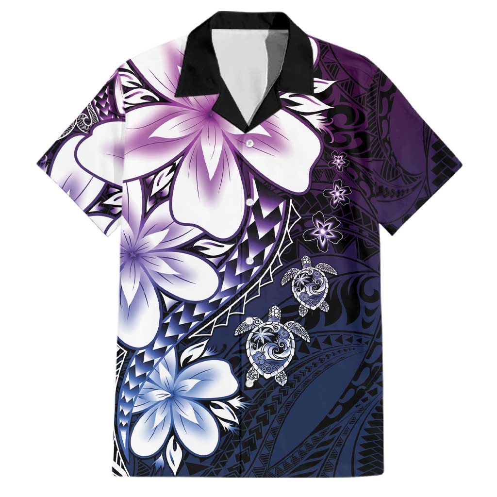 Polynesia Romantic Valentine Family Matching Puletasi and Hawaiian Shirt Sea Turtle Couple With Purple Gradient Plumeria