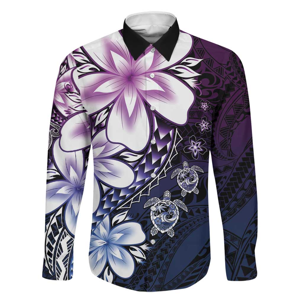 Polynesia Romantic Valentine Family Matching Summer Maxi Dress and Hawaiian Shirt Sea Turtle Couple With Purple Gradient Plumeria