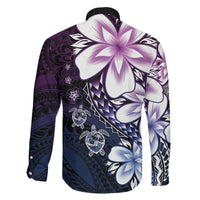 Polynesia Romantic Valentine Family Matching Summer Maxi Dress and Hawaiian Shirt Sea Turtle Couple With Purple Gradient Plumeria