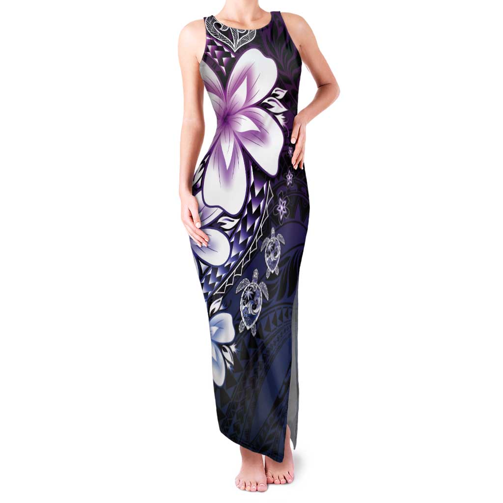 Polynesia Romantic Valentine Family Matching Tank Maxi Dress and Hawaiian Shirt Sea Turtle Couple With Purple Gradient Plumeria