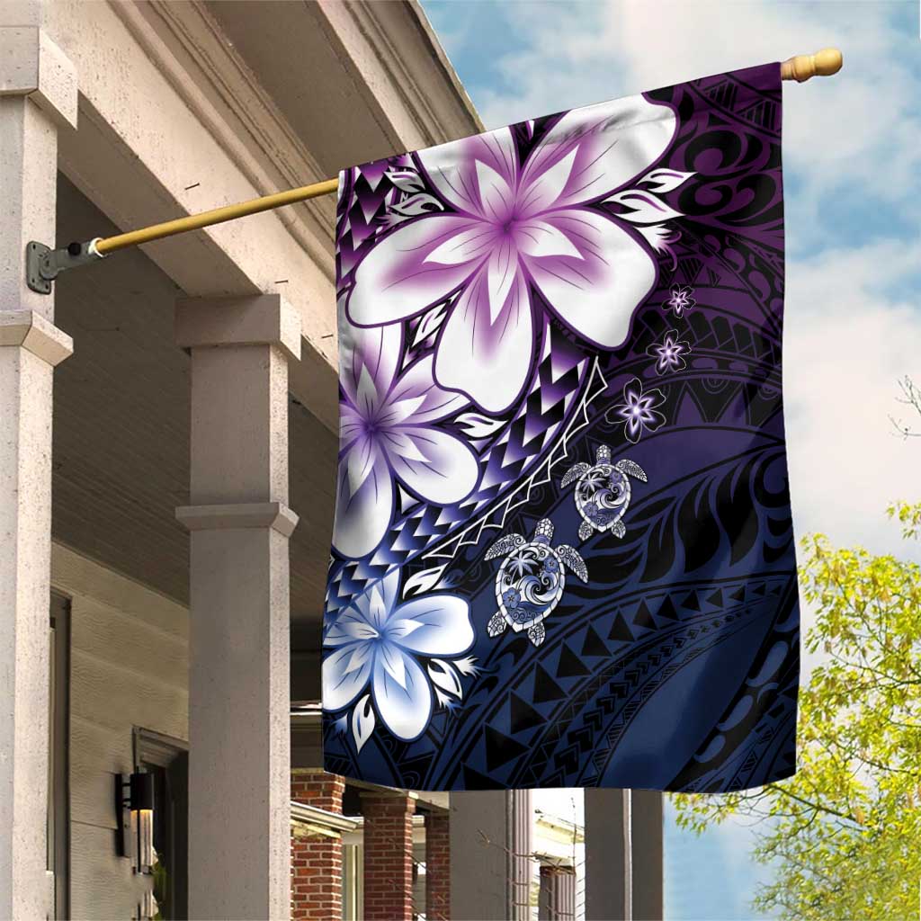 Polynesia Romantic Valentine Garden Flag Sea Turtle Couple With Purple Gradient Plumeria LT05 House Flag Purple - Polynesian Pride