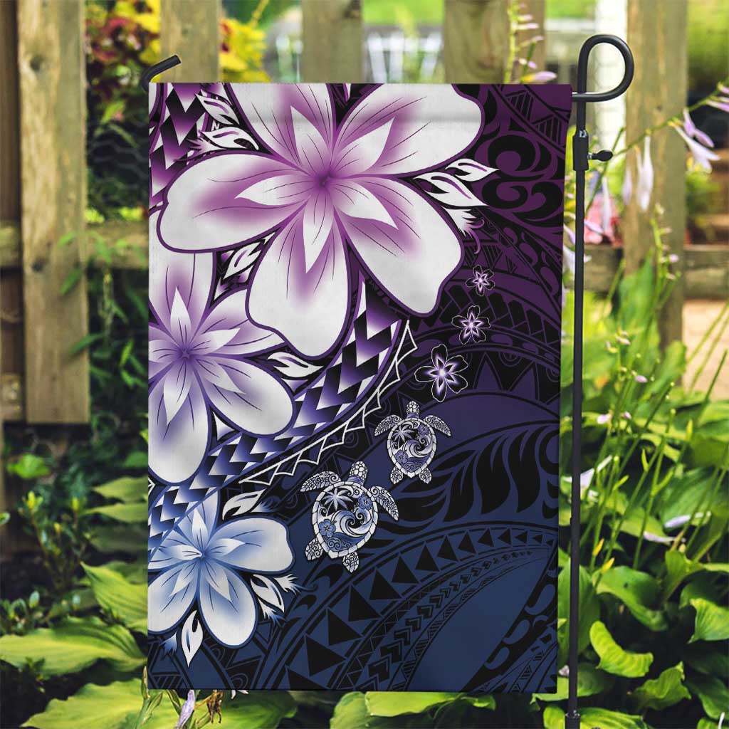 Polynesia Romantic Valentine Garden Flag Sea Turtle Couple With Purple Gradient Plumeria LT05 Garden Flag Purple - Polynesian Pride