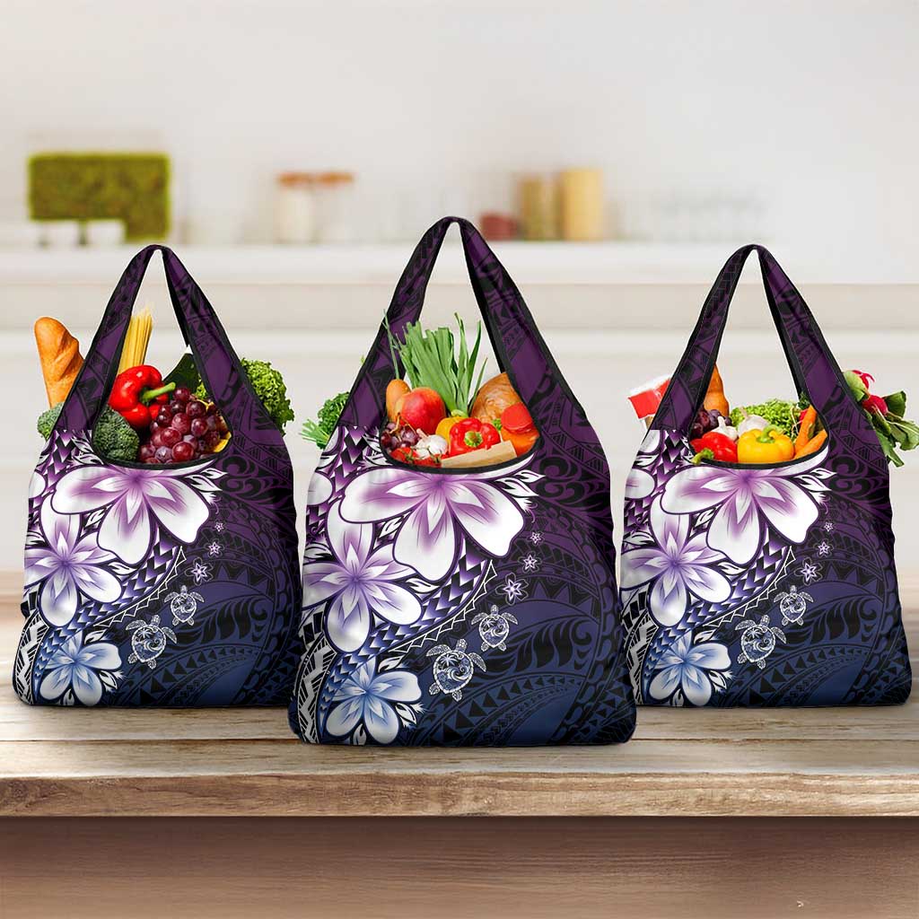 Polynesia Romantic Valentine Grocery Bag Sea Turtle Couple With Purple Gradient Plumeria LT05 3-pack One Size Purple - Polynesian Pride