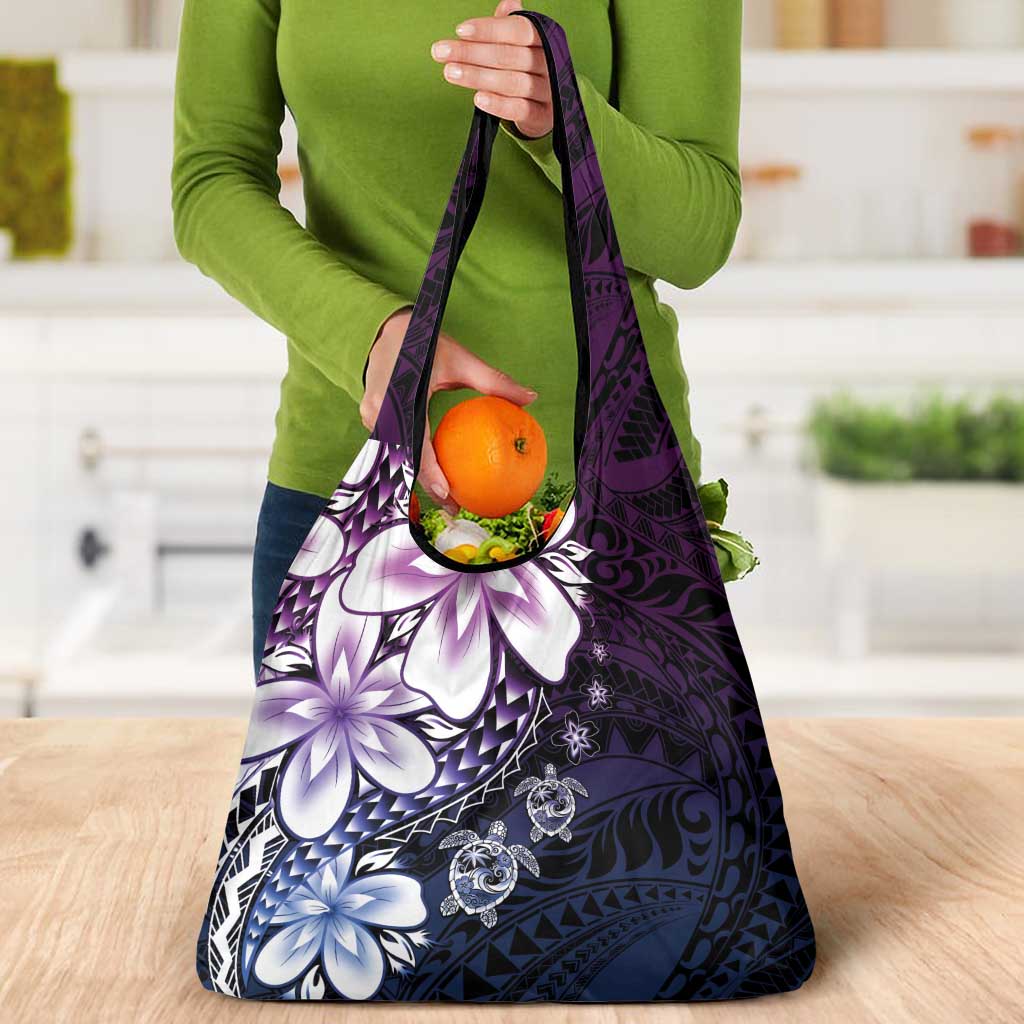 Polynesia Romantic Valentine Grocery Bag Sea Turtle Couple With Purple Gradient Plumeria LT05 - Polynesian Pride