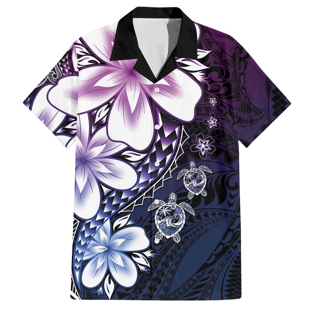 Polynesia Romantic Valentine Hawaiian Shirt Sea Turtle Couple With Purple Gradient Plumeria LT05 Purple - Polynesian Pride