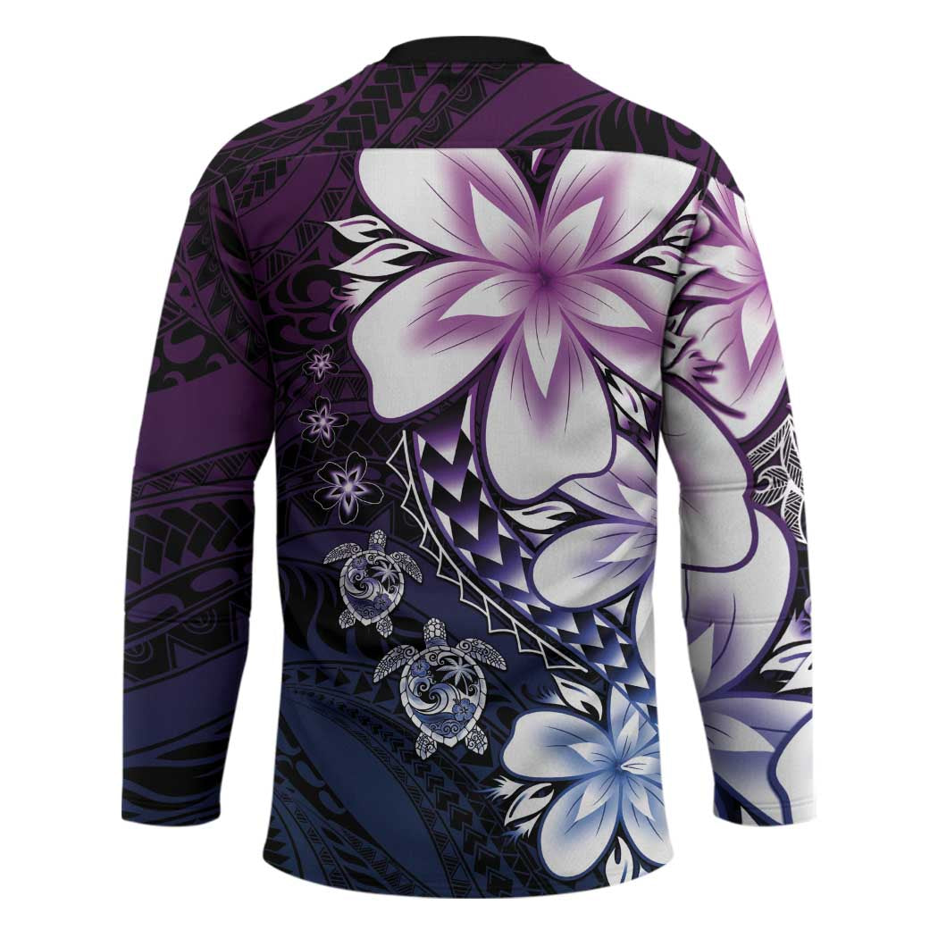 Polynesia Romantic Valentine Hockey Jersey Sea Turtle Couple With Purple Gradient Plumeria LT05 - Polynesian Pride