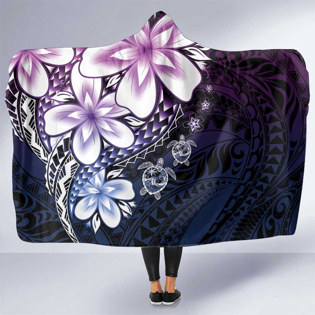 Polynesia Romantic Valentine Hooded Blanket Sea Turtle Couple With Purple Gradient Plumeria LT05 One Size Purple - Polynesian Pride
