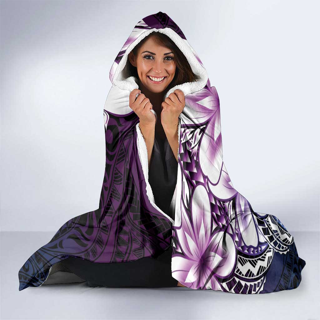 Polynesia Romantic Valentine Hooded Blanket Sea Turtle Couple With Purple Gradient Plumeria LT05 - Polynesian Pride