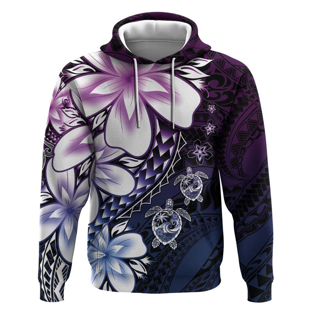 Polynesia Romantic Valentine Hoodie Sea Turtle Couple With Purple Gradient Plumeria LT05 Pullover Hoodie Purple - Polynesian Pride