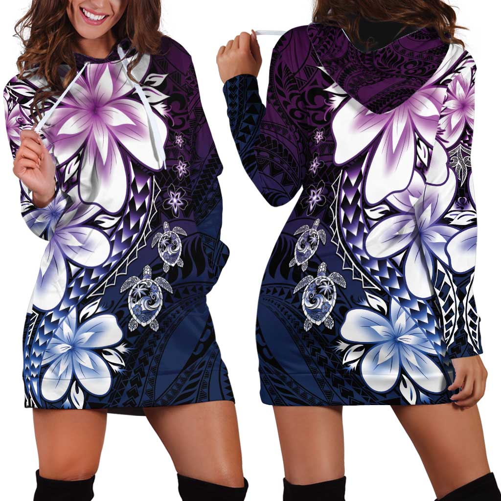 Polynesia Romantic Valentine Hoodie Dress Sea Turtle Couple With Purple Gradient Plumeria LT05 - Polynesian Pride