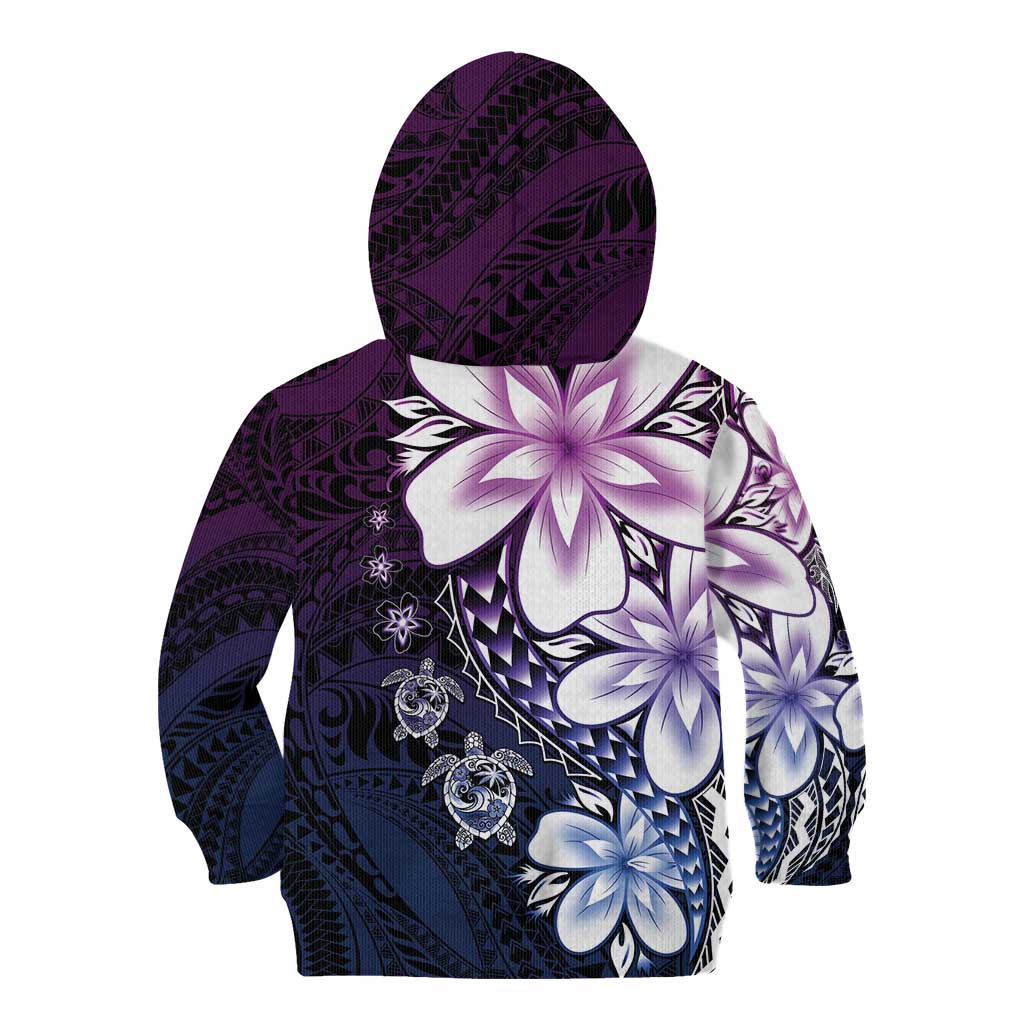Polynesia Romantic Valentine Kid Hoodie Sea Turtle Couple With Purple Gradient Plumeria