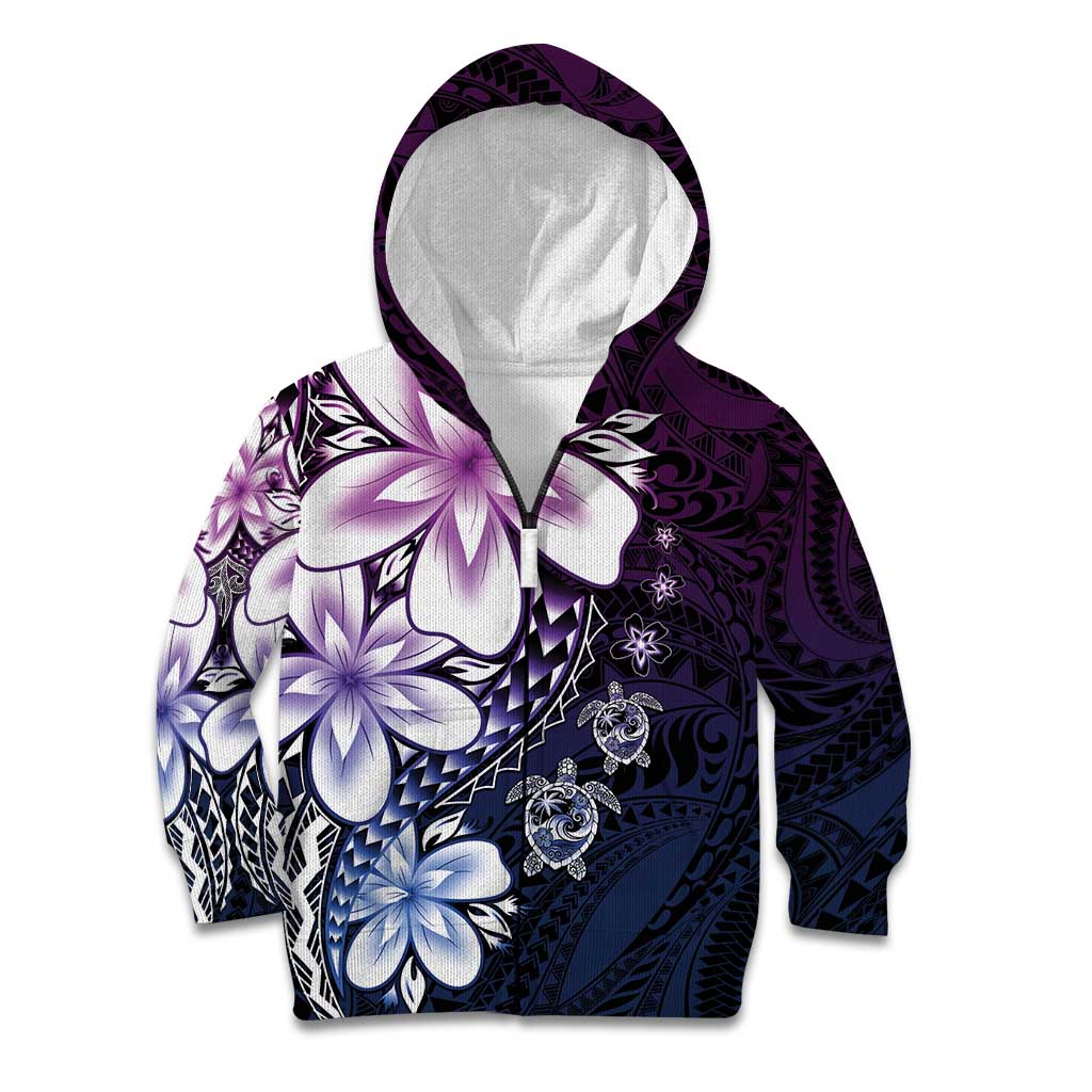 Polynesia Romantic Valentine Kid Hoodie Sea Turtle Couple With Purple Gradient Plumeria