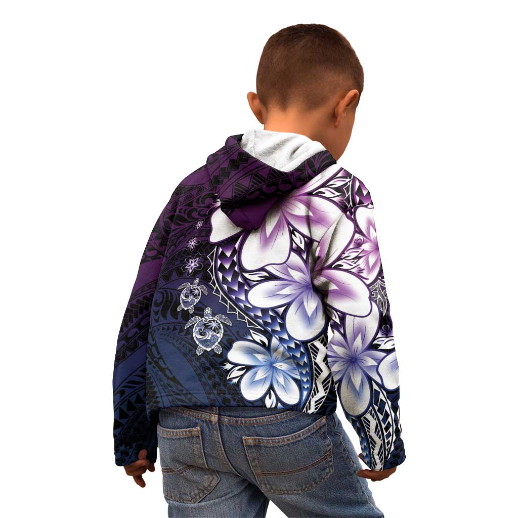 Polynesia Romantic Valentine Kid Hoodie Sea Turtle Couple With Purple Gradient Plumeria