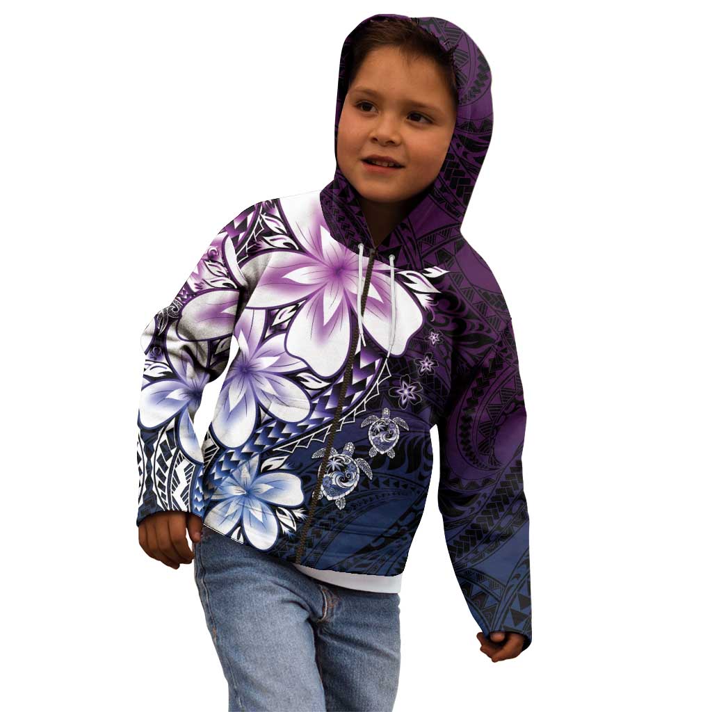 Polynesia Romantic Valentine Kid Hoodie Sea Turtle Couple With Purple Gradient Plumeria