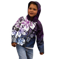 Polynesia Romantic Valentine Kid Hoodie Sea Turtle Couple With Purple Gradient Plumeria