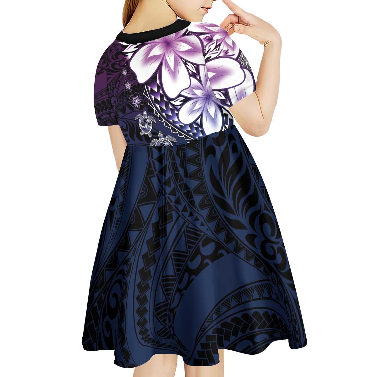 Polynesia Romantic Valentine Kid Short Sleeve Dress Sea Turtle Couple With Purple Gradient Plumeria LT05 - Polynesian Pride
