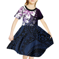 Polynesia Romantic Valentine Kid Short Sleeve Dress Sea Turtle Couple With Purple Gradient Plumeria LT05 - Polynesian Pride