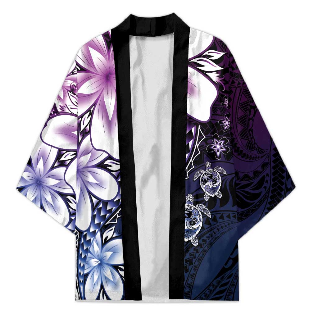 Polynesia Romantic Valentine Kimono Sea Turtle Couple With Purple Gradient Plumeria LT05 Unisex Purple - Polynesian Pride