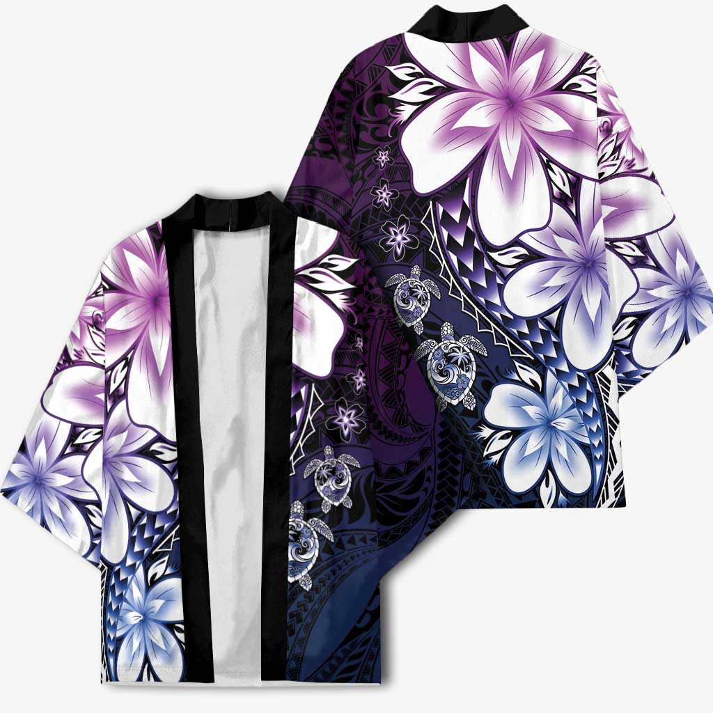 Polynesia Romantic Valentine Kimono Sea Turtle Couple With Purple Gradient Plumeria LT05 - Polynesian Pride