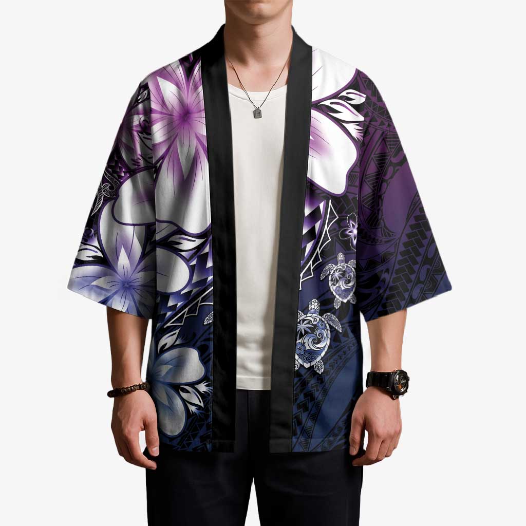 Polynesia Romantic Valentine Kimono Sea Turtle Couple With Purple Gradient Plumeria LT05 - Polynesian Pride