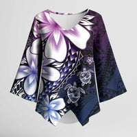 Polynesia Romantic Valentine Kimono Sleeve Blouse Sea Turtle Couple With Purple Gradient Plumeria