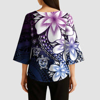 Polynesia Romantic Valentine Kimono Sleeve Blouse Sea Turtle Couple With Purple Gradient Plumeria