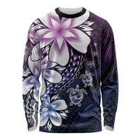 Polynesia Romantic Valentine Long Sleeve Shirt Sea Turtle Couple With Purple Gradient Plumeria LT05 Unisex Purple - Polynesian Pride