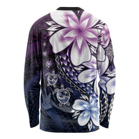 Polynesia Romantic Valentine Long Sleeve Shirt Sea Turtle Couple With Purple Gradient Plumeria LT05 - Polynesian Pride