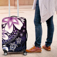 Polynesia Romantic Valentine Luggage Cover Sea Turtle Couple With Purple Gradient Plumeria LT05 Purple - Polynesian Pride