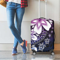 Polynesia Romantic Valentine Luggage Cover Sea Turtle Couple With Purple Gradient Plumeria LT05 - Polynesian Pride