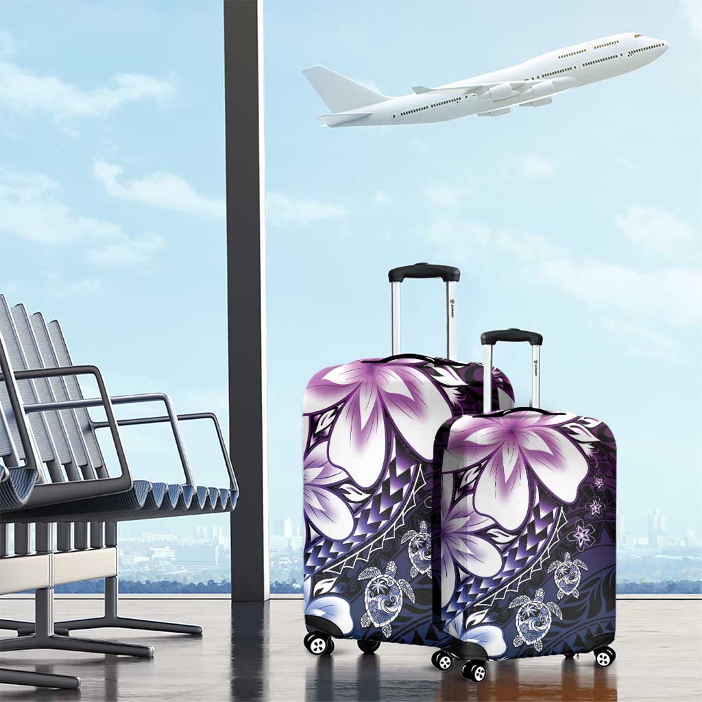 Polynesia Romantic Valentine Luggage Cover Sea Turtle Couple With Purple Gradient Plumeria LT05 - Polynesian Pride