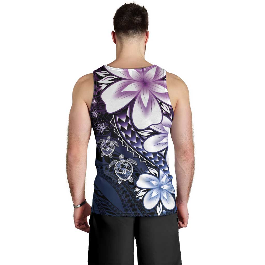 Polynesia Romantic Valentine Men Tank Top Sea Turtle Couple With Purple Gradient Plumeria LT05 - Polynesian Pride