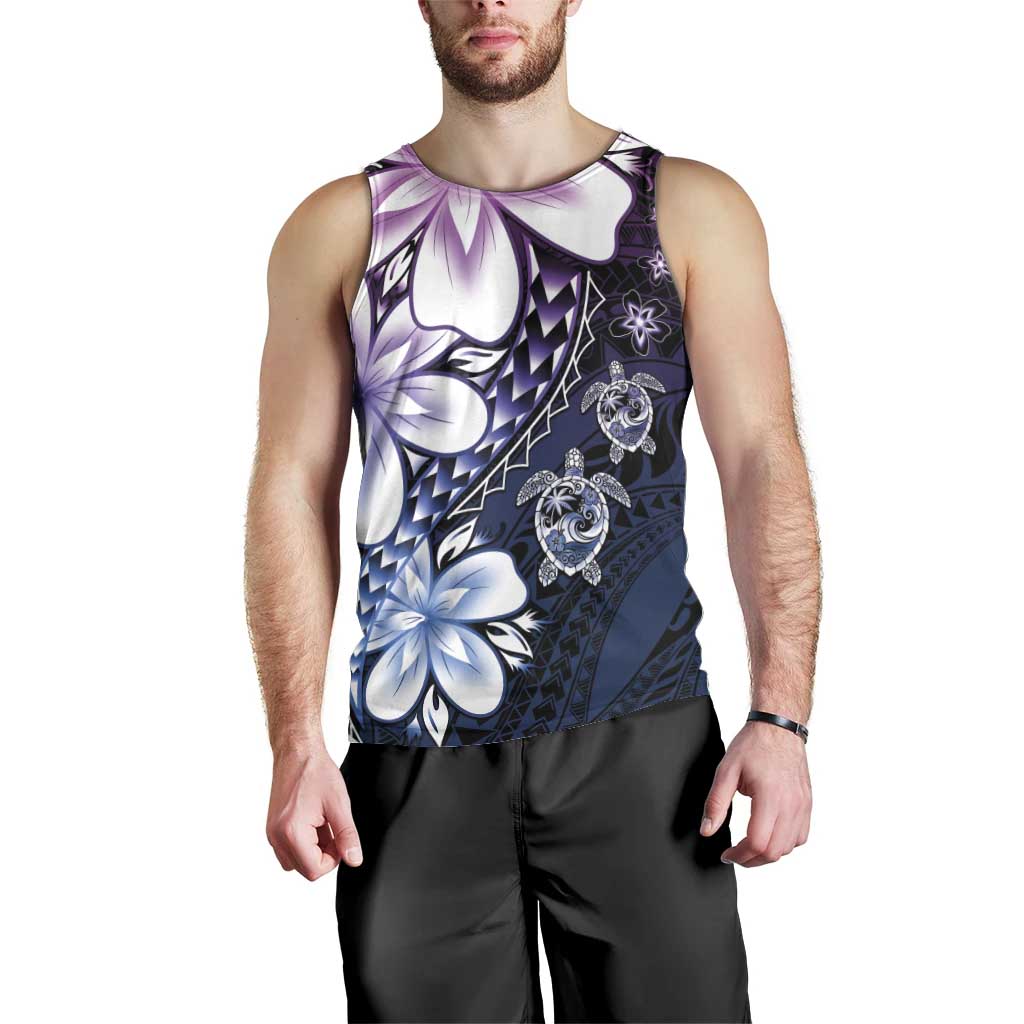 Polynesia Romantic Valentine Men Tank Top Sea Turtle Couple With Purple Gradient Plumeria LT05 - Polynesian Pride